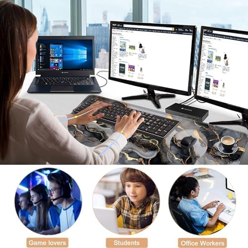 Mouse Pad,Large Pink Desk Mat, 4in1 XXL Mousepad + Keyboard Wrist Rest+Mouse Wrist Rest+Coaster Set with Ergonomic Desk Pad for Home Office Table Computer-Black Golden Marble - Image 7