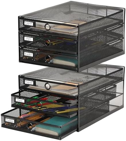 Zhanmai 2 Pack Black Desk Organizer Total Wire Mesh with Drawer, 3 Tier by Zhanmai
