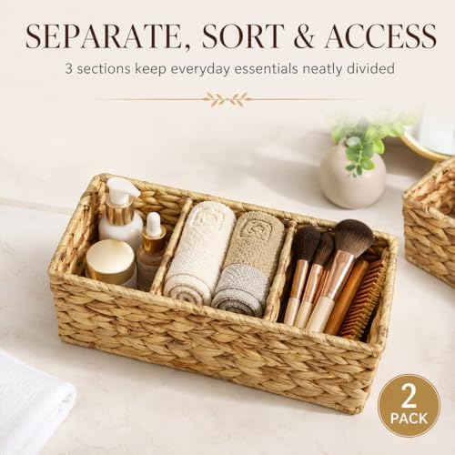 Operitacx Wicker Basket Organizer, 2-Pack with 3 Sections for Countertops - Image 5