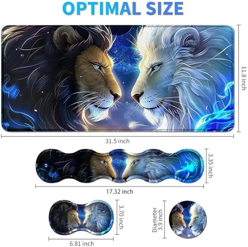 4Pcs Memory Foam Keyboard Wrist Rest Desk Mat Set, Black White Tiger - Image 5