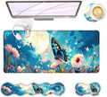 Large Keyboard Mouse Pad Set, Extended Mouse Pad+Keyboard Wrist Rest Support, Memory Foam Ergonomic Easy Typing, 4Pcs (31.5×11.8 in) Desk Pad Set for Office Home,Flowers and Butterflies by Unknown