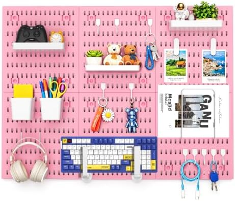 Pink Peg Board, 24"x36" Pegboard Wall Organizer, Includes 6PCS Pink Peg Boards and Accessories, Plastic Peg Board Panels for Craft Room, Office, Kitchen, Gaming Room by Hogurity