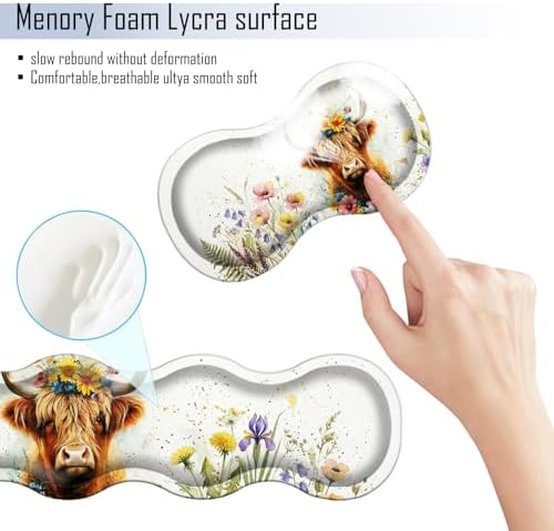 TGFEWYTJYJ Extended Gaming Mouse Pad,Memory Foam Ergonomic Keyboard Mouse Wrist Rest Support Set,Large Desk Mat with Stitched Edges,Non-Slip Base Mousepad Home Office,Cute Highland Cow - Image 5