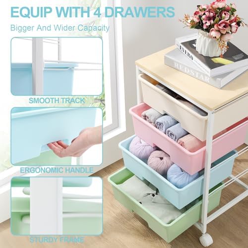 Utility Cart with 4 Drawers, Rolling Storage Cart with Drawers, Rainbow - Image 4