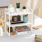 Desktop Shelf Organizer Office Desk Shelf for Top of Desk Wood & Metal Bookshelf Supplies Storage Rack (White) - Image 2