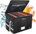 ENGPOW File Box with Lock,Fireproof Document Box with Zipper＆Pockets,Collapsible File Organizer Filing Storage Cabinet with Handle,Portable Home Office Safe for Hanging Letter/Legal Folder,Black by ENGPOW