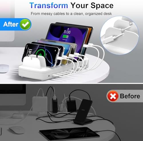 510W Fast Charging Station for Multiple Devices, 10 Port USB C Charger Station with Flame-Retardant Material & 8 Cables for iPhone, Android, iPad, Tablets, Family Office Desk Charging Dock Organizer - Image 6