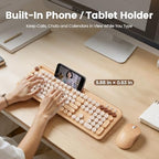 Wireless Keyboard and Mouse Combo, Round Keycap, Tablet Holder, Beige Color - Image 2