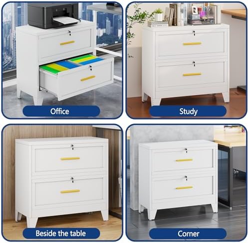 Ckzbx Metal 2 Drawers Locker Storage Organizer, 33.46" H White Drawer Chest, Closet Organizers for Living Room, Hallway, Closet - Image 6