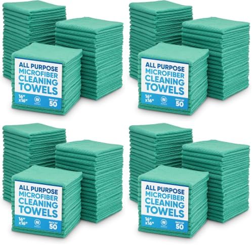 Microfiber Wholesale 16" x 16" All Purpose Towels - 200 Pack - Reusable Wash Cloths, Dust, Kitchen, Car, Shop Rags for Cleaning (Green) by MicrofiberWholesale