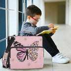 3-Ring Zipper Binder with Shoulder Strap Zip-Up Expanding File Folder Organizer Storage Fireproof Accordion Trapper Keeper Home School Office Three Butterfly (Pink Butterfly) - Image 6