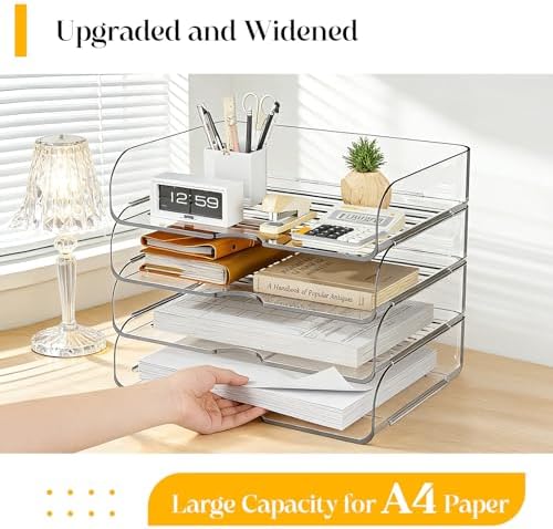 HIYOHIYO Clear Office Desk Organizer for A4 Letter Paper, 4 Tier Horizontal - Image 6