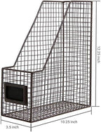 MyGift Wire Magazine Holder Set of 2, Brown File Storage Bin with Label - Image 3