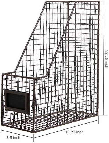 MyGift Wire Magazine Holder Set of 2, Brown File Storage Bin with Label - Image 3