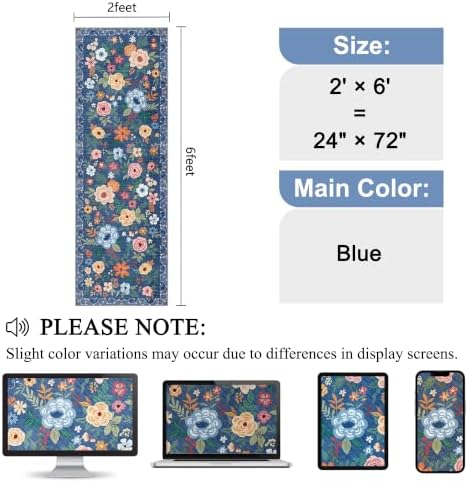 DUKINO 2.6x8 Runner Rug, Washable Runner Rug for Hallway Non Slip, Blue - Image 2