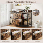 44" File Cabinet, Lateral Filing Cabinet for Home Office with 2 Drawers, Office Storage Cabinet with Lock and Key, Wooden Printer Stand with 4 Storage Shelves, Power Outlets, Bookshelf, Rustic Brown - Image 3