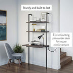 Nathan James Theo 2-Shelf Industrial Wall Mount Ladder Table, Small Computer or Writing Desk, Nutmeg/Matte Black - Image 6