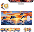 Mouse Pad,Large Desk Mat Set, 4in1 XL Mousepad + Keyboard Wrist Rest+Mouse Wrist Rest+Coaster with Ergonomic Desk Pad for Home Office Table Computer Cover -Dolphin Jumping Ocean Sunset Beach by Unknown