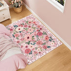 DUKINO 3x4 Area Rug, Floral Washable Rug for Kitchen Non Slip, Pink by DUKINO