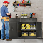 BESFUR Metal Storage Cabinet with Doors and Shelves, 36" H Locking Storage Cabinet with 1 Drawers, Reinforced Heavy Duty Metal Cabinets for Garage, Office, Home(Black) - Image 2