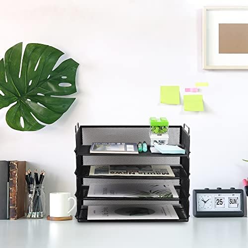 EASEPRES 4 Pack Stackable Desk Paper Tray, Metal Mesh Desktop Document Letter File Organizer for Office Home School, 13.5'' L x 9.75'' W x 11'' H, Black - Image 4