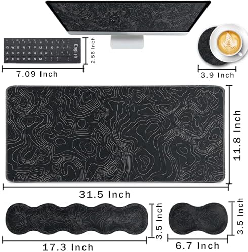 Keyboard Wrist Rest and Mouse Pad with Wrist Support Set Ergonomic Coaster,Memory Foam,Easy Typing Pain Relief,Large XL Desk Mat 31.5"x 11.8",Topographic Contour - Image 2