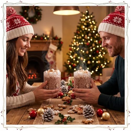 SiliFine 2 Pcs Gingerbread House Icon Juice Glasses - 14oz Christmas Stemless Wine Drinking Coffee Glass Cup for Home Party Supplies & Gift - Image 5