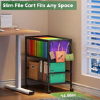 Rolling File Cart for Letter Size, Metal Hanging File Organizer with Storage Shelf, 2-Tier Mobile File Cabinet with 360° Wheels & Hooks, Under Desk Filing Cabinets for Home Office, Black - Image 3