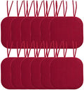 Sweet Home Collection Chair Cushion Memory Foam Pads with Ties Honeycomb Pattern Slip Non Skid Rubber Back Rounded Square 16" x 16" Seat Cover, 12 Pack, Red 12 Pack by SweetHomeCollection