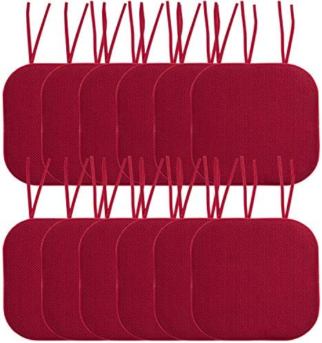 Sweet Home Collection Chair Cushion Memory Foam Pads with Ties Honeycomb Pattern Slip Non Skid Rubber Back Rounded Square 16" x 16" Seat Cover, 12 Pack, Red 12 Pack by SweetHomeCollection
