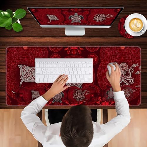Keyboard Wrist Rest and Mouse Pad with Wrist Support Set Ergonomic Coaster,Memory Foam,Easy Typing Pain Relief,Large XL Desk Mat 31.5"x 11.8",Turtle on Red - Image 4