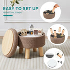Small Foot Stool Ottoman with Storage, Sherpa Ottoman Foot Rest for Couch, Round Footstool with Storage, Small Ottomans and Footstools for Living Room and Entryway (Brown) - Image 4