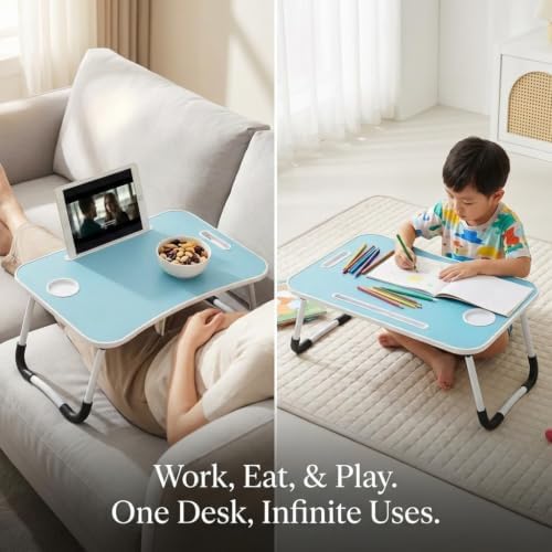 BUYIFY 23" Foldable Lap Desk for Laptop Writing w/Cup Holder Blue - Image 6