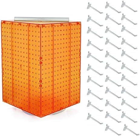 Azar Displays 701414-ORG-4C32 Rotating Countertop Display Kit with Peg Hooks Included, 14 Inches Wide x 14 Inches Deep x 20 Inches High, Pegboard Spinner Organizer, Orange by AzarDisplays