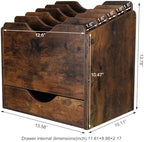 PAG-Mass Wood Desktop File Holder Organizer Mail Sorter with Drawer, for File Folders, Mails, Envelopes, Mailing Supplies or Magazines, 6 Compartments, Antique Brown - Image 4