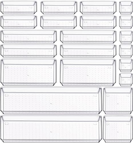Criusia 22 Pcs Drawer Organizer Bins, Acrylic Non Slip Kitchen Drawer Organizers Storage Tray Divider, Multifunctional Storage for Cosmetics, Bathroom, Tools, Kitchen and Office by Criusia