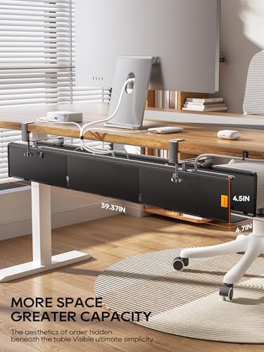 39" No Drill Under Desk Cable Management Tray (Black) - Image 2