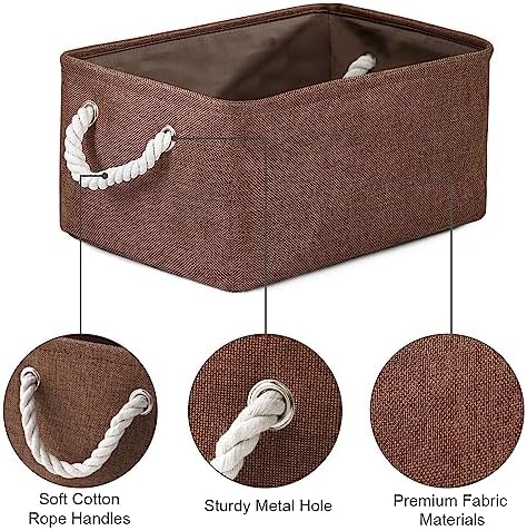 TheWarmHome Decorative Basket Rectangular Fabric Storage Bin Organizer Basket with Handles for Clothes Storage (Brown,Large-3Pack,15.7L*11.8W*8.3H) - Image 7