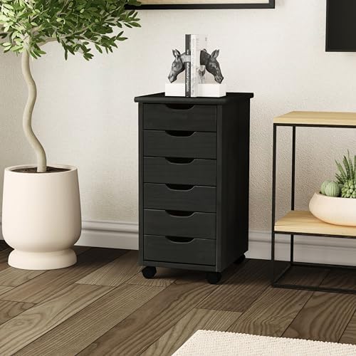 Corinne Black Six Drawer Rolling Storage Cart by Linon - Image 6