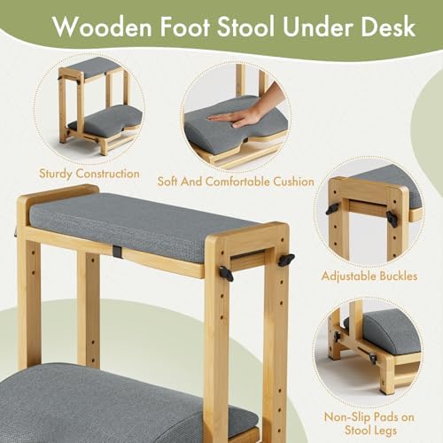 Double Step Foot Rest Under Desk with 4 Heights (Natural Color) - Image 4