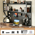 Desk Shelf, 53.1" L 2-Tier Desktop Organizer Desk Hutch Storage Rack with Hole Plate Multi-Functional Workstation Organizer Bookcase Computer Desk for Home Office Dorm Top of Desk - Image 2
