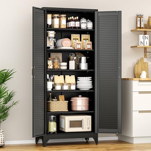 Polup 75" Pantry Cabinet, Tall Metal Storage Cabinet with Doors and Shelves - Image 2
