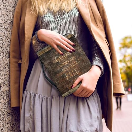 Retro Wood Grain & Cross Bible Cover for Women Soft PU Leather Verse Print Bible Carrying Case Large Capacity Book Organizer with Top Handle Gifts for Christians - Image 5