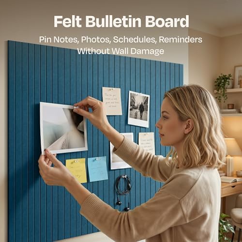 X-Large Cork Board Alternative 12-Pack Felt Bulletin Board Thick and Decorative Pin Board for Home Office Walls 47.24 x 35.43 Inches with 72 Adhesive Tabs - [Ocean Turquoise] - Image 2
