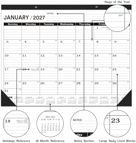 Desk Calendar 2026-2027 large 22 x17 (October 2026-March 2028) Desk Calendar 2026-2027 Large 22 x17,Classic Black Calendar 2027, Calendar 2027 with Plastic Cover - Image 3
