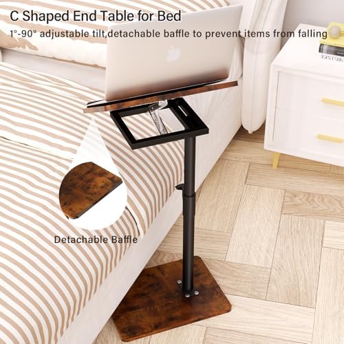 YUHFERA Sofa Armrest Tray Table for Couch - 360° Swivel Height Adjustable End for Small Spaces, Snack Side Table for Bed or Chair with Phone & Tablet Slot (Rich,Angle Adjustable) - Image 4