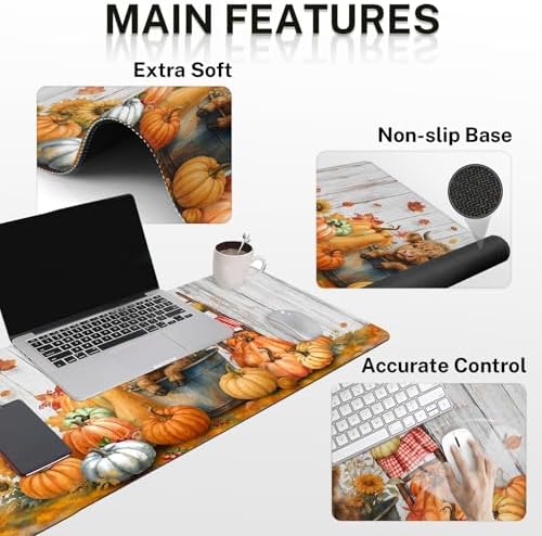 Britimes Keyboard Mouse Pad Set, 4 in 1 Desk Mat Set, Highland Cow Fall - Image 3