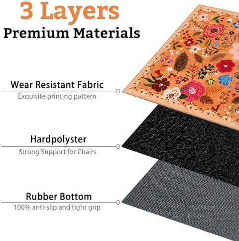 Office Chair Mat for Hardwood & Tile Floor,Boho Floral 36"x48" Computer Chair Mat for Rolling Chairs Carpet,Under Desk Non Slip Gaming Rug,Low-Pile Rubber Backing Large Protector Mat(Orange) - Image 3