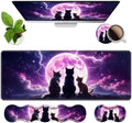 4 in 1 Ergonomic Memory Foam Mouse Pad Wrist Rest Set, Large XXL Gaming Desk Pad + Keyboard Wrist Rest + Mouse Wrist Cushion + Coaster for Home Office Study Gaming, Cats Under The Moon by Unknown