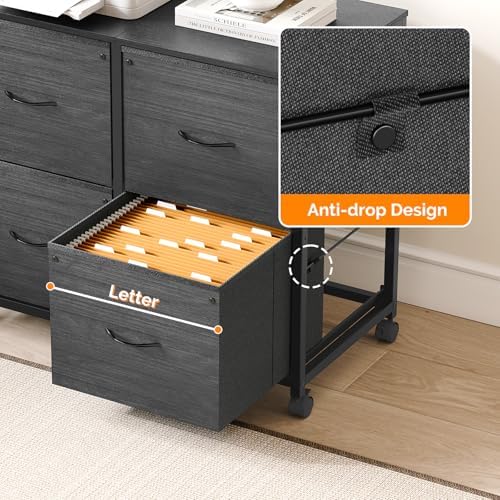 VINGLI Drawer File Cabinet Rolling Mobile Under Desk with Wheels, Fabric Drawers Printer Stand for Home Office, Fits Letter Size (Black, 4 Drawers) - Image 4